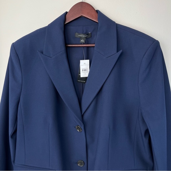 NWT Ann Taylor Womens 16 Navy The Shorter Two Button Blazer Bi-Stretch Academia - Picture 6 of 15